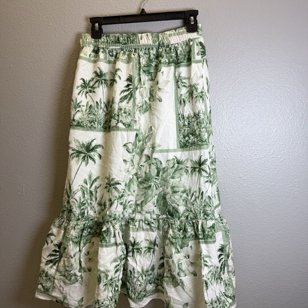 Rachel Zoe Linen Blend Skirt Green Size Small Coastal Living Garden Print Palms - Picture 4 of 8